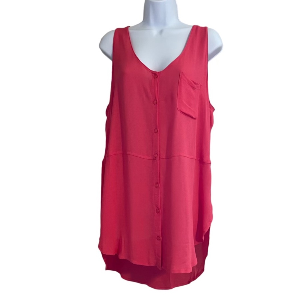 Lush Hot Pink Button Up Sleeveless Tank, Size L, NWT